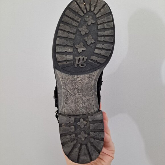 Paul Green Black Suede Distressed Moto Fall Boots Zipper Buckle - Picture 13 of 13